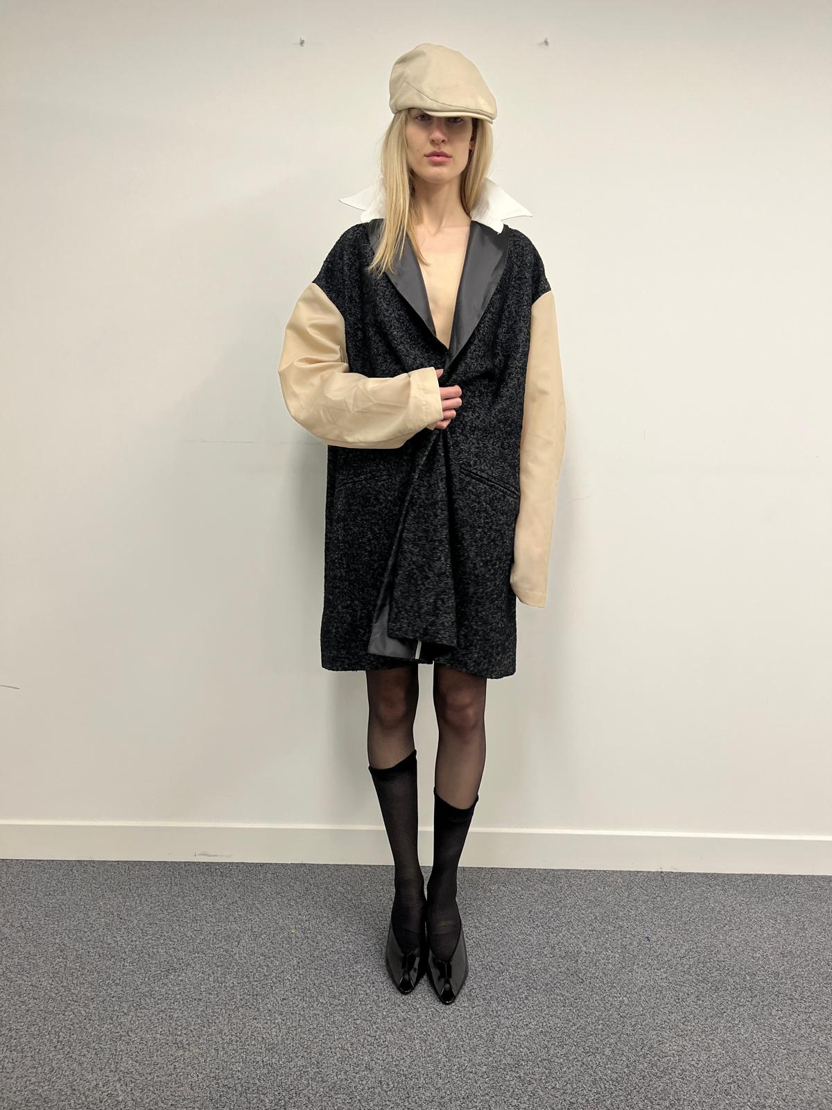 Oversized Contrast-Sleeve Tailored Coat