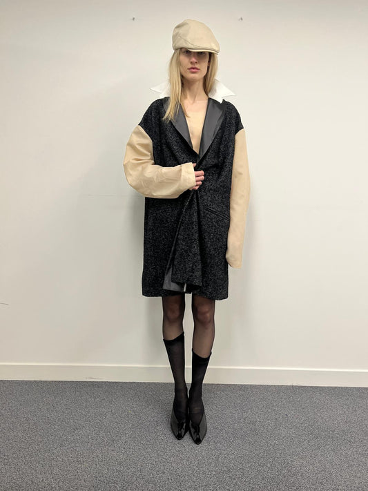 Oversized Contrast-Sleeve Tailored Coat