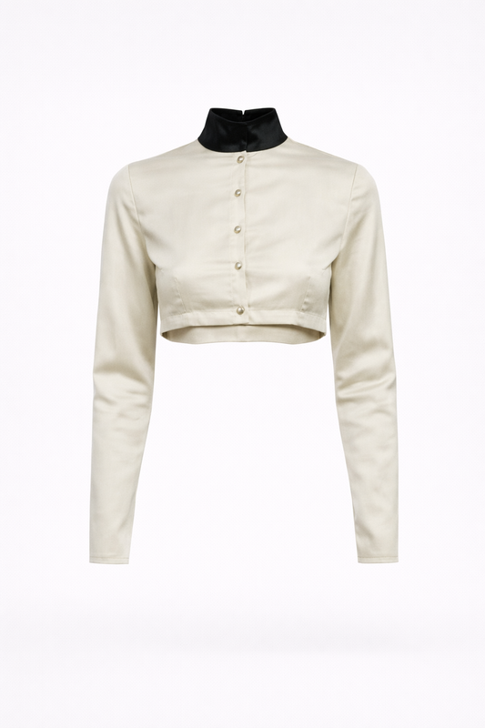 Cropped Structured Shirt With Leather Collar