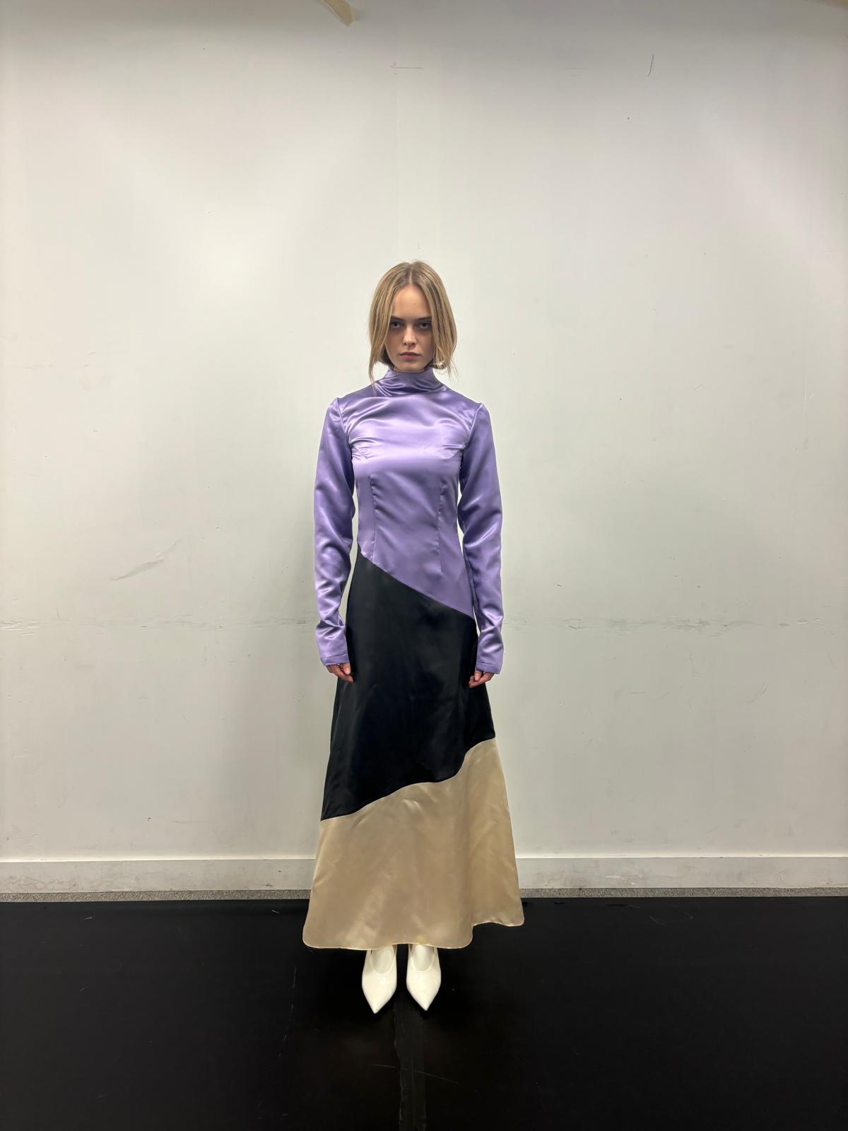 Asymmetric Satin High-Neck Top Dress